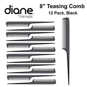 Diane 8" Teasing Tail Comb, 12-Pack, Black (D36)