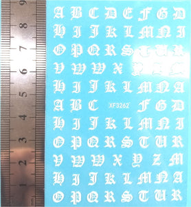 Nail Stickers - Alphabet, Old English, "White" (XF3262 Flower)