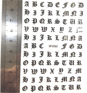 Nail Stickers - Alphabet, Old English, "Black" (XF3262 Flower)