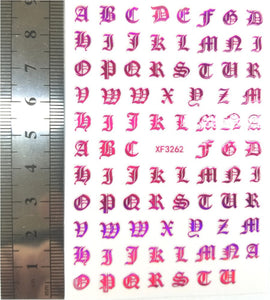 Nail Stickers - Alphabet, Old English, "Red" (XF3262 Flower)