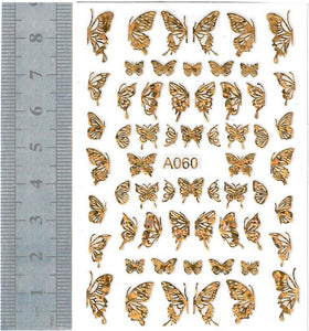Nail Stickers - Butterflies, Gold (A060 Flower)