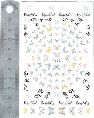 Nail Stickers - Butterflies, Pastels (F178 HQNO)