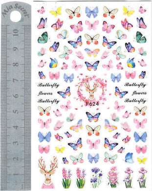 Nail Stickers - Butterflies and Flowers (F624 HQNO)