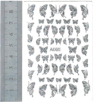 Nail Stickers - Butterflies, Silver (A060 Flower)