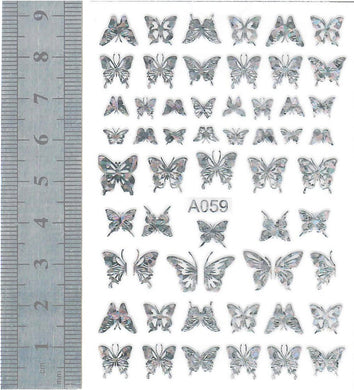 Nail Stickers - Butterflies, Silver (A059 Flower)