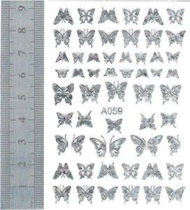 Nail Stickers - Butterflies, Silver (A059 Flower)