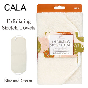 Cala Exfoliating Stretch Towel, Blue and Cream (69520)