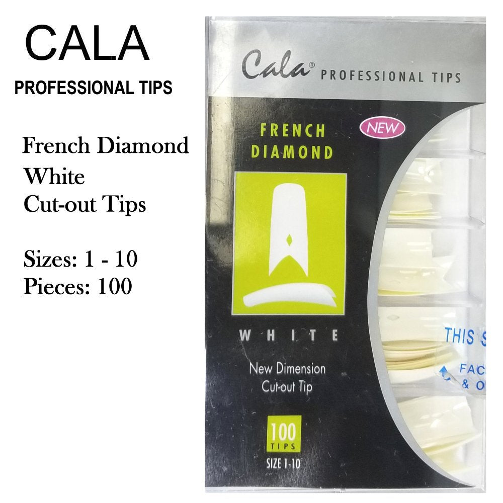 Cala Professional Nail Tips - French Diamond White Cut-out Tips, 100 pieces (87-153W)
