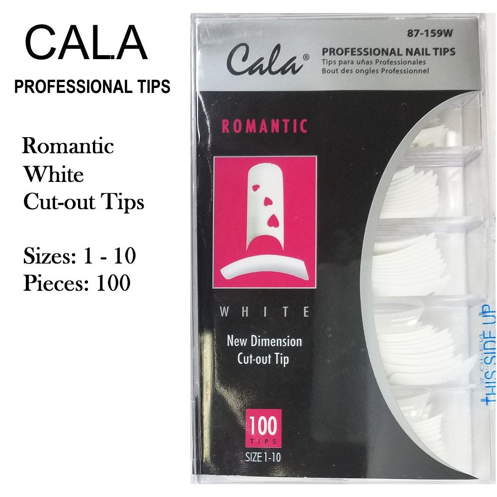 Cala Professional Nail Tips - Romantic White Cut-out Tips, 100 pieces (87-159W)