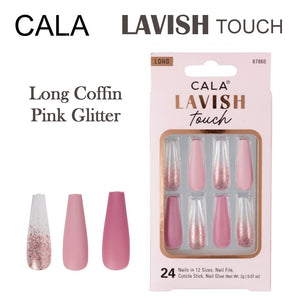 Cala Lavish Touch Long Coffin "Pink Glitter" (87860)