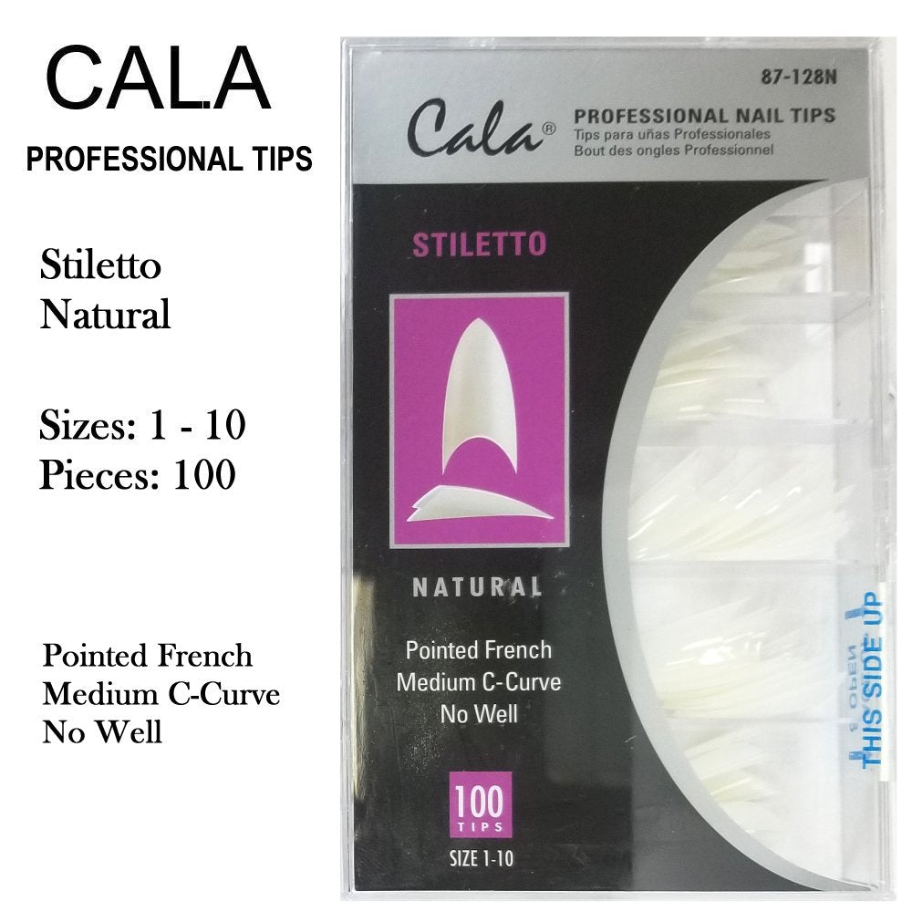 Cala Professional Nail Tips - Stiletto Natural, 100 pieces (87-128N)