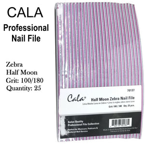 Cala Professional File - Half Moon Zebra Nail File Grit: 100/180, 25 Files (70137)