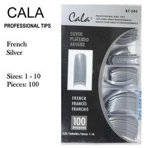 Cala Professional Nail Tips - French Silver, 100 pieces (87-544)