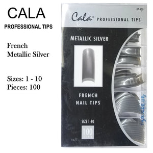 Cala Professional Nail Tips - French Metallic Silver, 100 pieces (87-509)