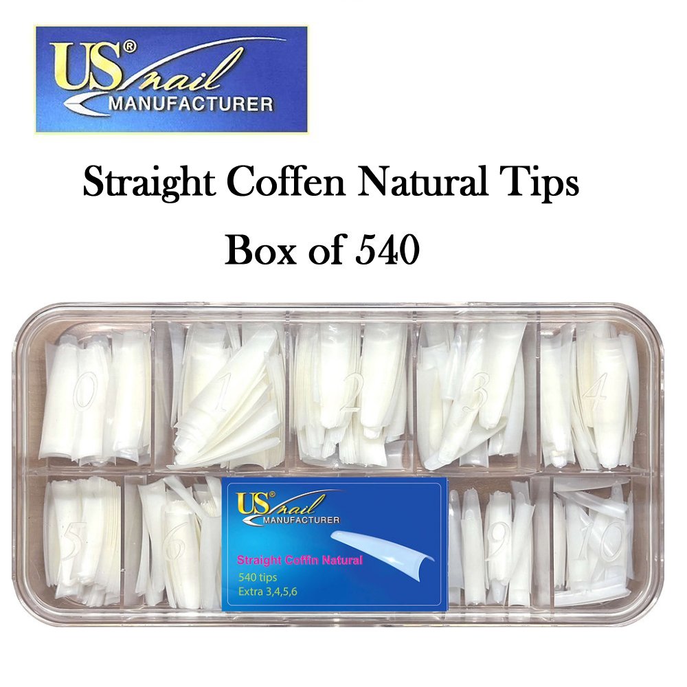 US Nail Tips, Coffin Straight Natural Tips (540 Tips)