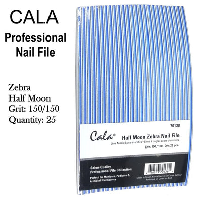 Cala Professional File - Half Moon Zebra Nail File Grit: 150/150, 25 Files (70138)