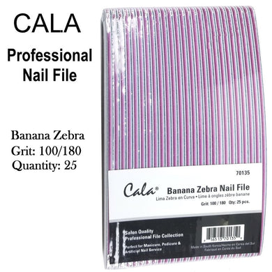 Cala Professional File - Banana Zebra Nail File Grit: 100/180, 25 Files (70135)