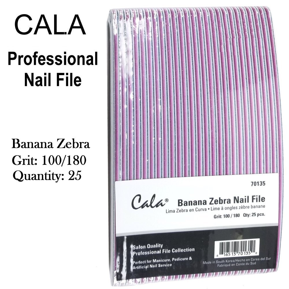 Cala Professional File - Banana Zebra Nail File Grit: 100/180, 25 Files (70135)