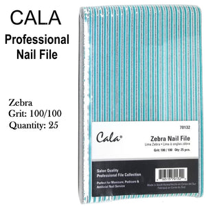 Cala Professional File - Zebra Nail File Grit: 100/100, 25 Files (70132)