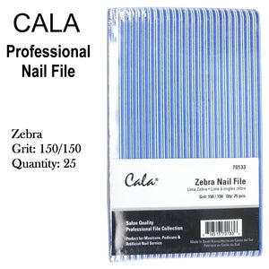 Cala Professional File - Zebra Nail File Grit: 150/150, 25 Files (70133)