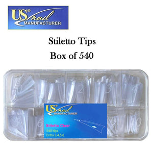 US Nail Tips, Stiletto Clear (540 Tips)