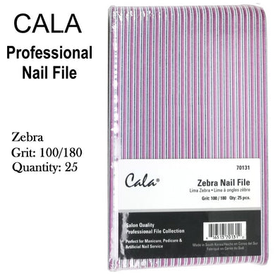 Cala Professional File - Zebra Nail File Grit: 100/180, 25 Files (70131)