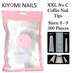 Kiyomi Nails XXL No C Clear Coffin Nail Tips, 500 Pieces