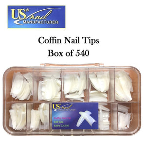 US Nail Tips, Coffin Natural Tips (540 Tips)