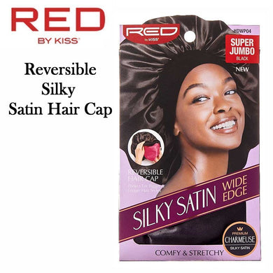 Red by Kiss Bonnet, Reversible Silky Satin Hair Cap, Black/Pink (HDWP04)