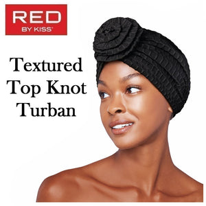 Red by Kiss Turban, Textured Top Knot Turban - Black (HQ83)