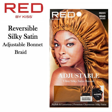 Red by Kiss Bonnet, Braid Reversible Silky Satin Adjustable Bonnet, Brown (HQ223)