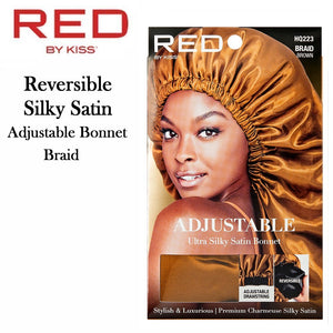 Red by Kiss Bonnet, Braid Reversible Silky Satin Adjustable Bonnet, Brown (HQ223)