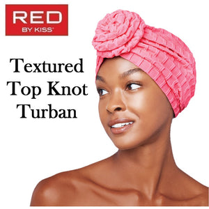 Red by Kiss Turban, Textured Top Knot Turban - Neo Pink (HQ84)