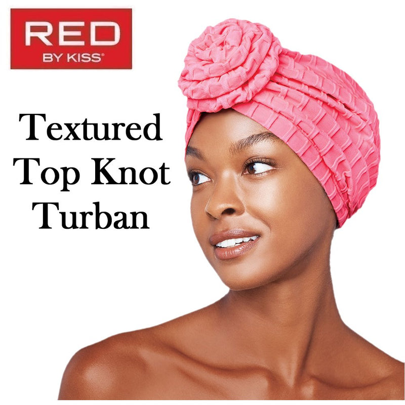 Red by Kiss Turban, Textured Top Knot Turban Neo Pink (HQ84)