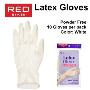 Red by Kiss Latex Powder Free Gloves - 10 Gloves, White