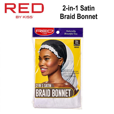 Red by Kiss Bonnet, 2-in-1 Black and White Satin Braid Bonnet (HBR02)