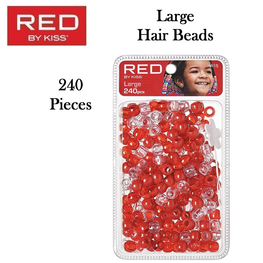 Red by Kiss Large Hair Beads, 240 Pieces (HA15)