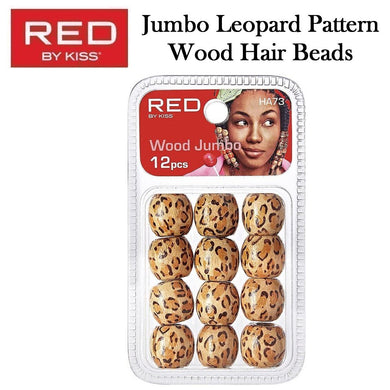 Red by Kiss Jumbo Leopard Pattern Wood Hair Beads, 12 pieces (HA73)