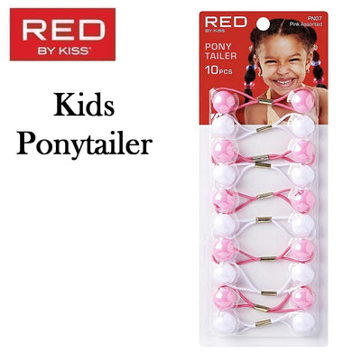 Red by Kiss Beaded Ponytail Holder for Kids, 10 Pink and White pieces (PN07)