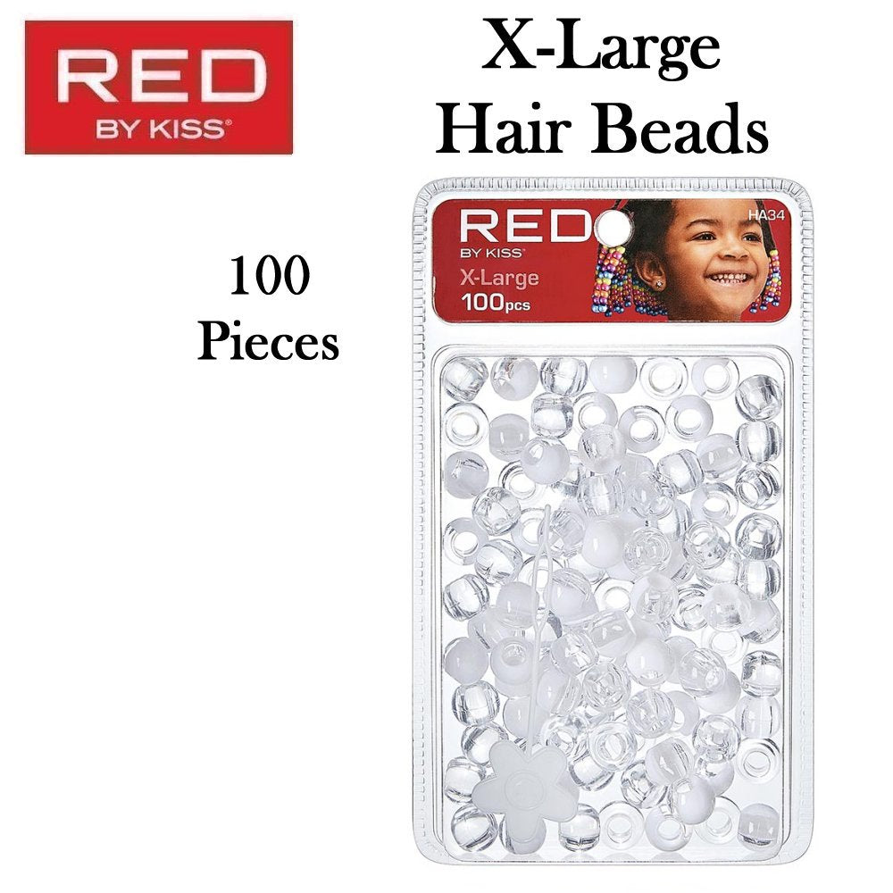 Red by Kiss X-Large Hair Beads, 100 Pieces (HA34)