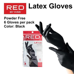 Red by Kiss Latex Powder Free Gloves - 6 Gloves, Black