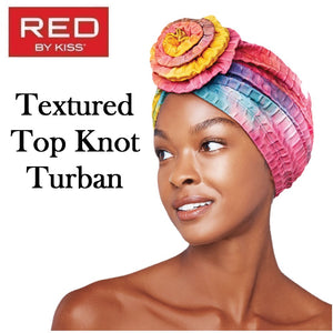 Red by Kiss Turban, Textured Top Knot Turban - Pink Tie Dye (HQ86)