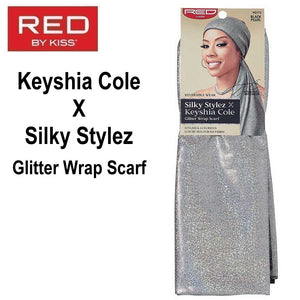 Red by KISS Scarf, Keyshia Cole X Silky Stylez Glitter Wrap Scarf, Black-Pearl (HQ173)