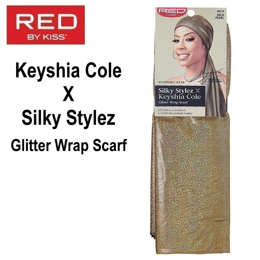 Red by KISS Scarf, Keyshia Cole X Silky Stylez Glitter Wrap Scarf, Gold-Pearl (HQ174)