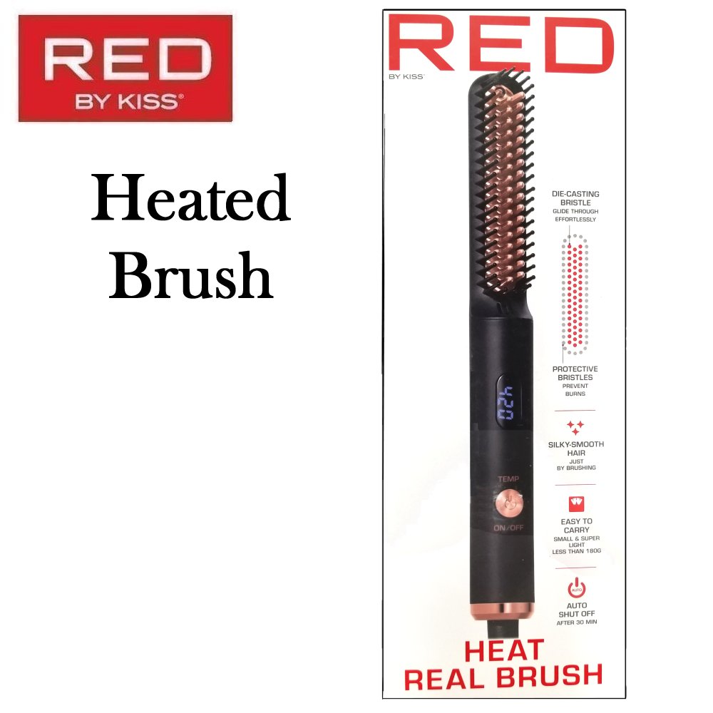 Heat Brush Kiss Bristle Straightener Brush Red By Kiss Beard Hair