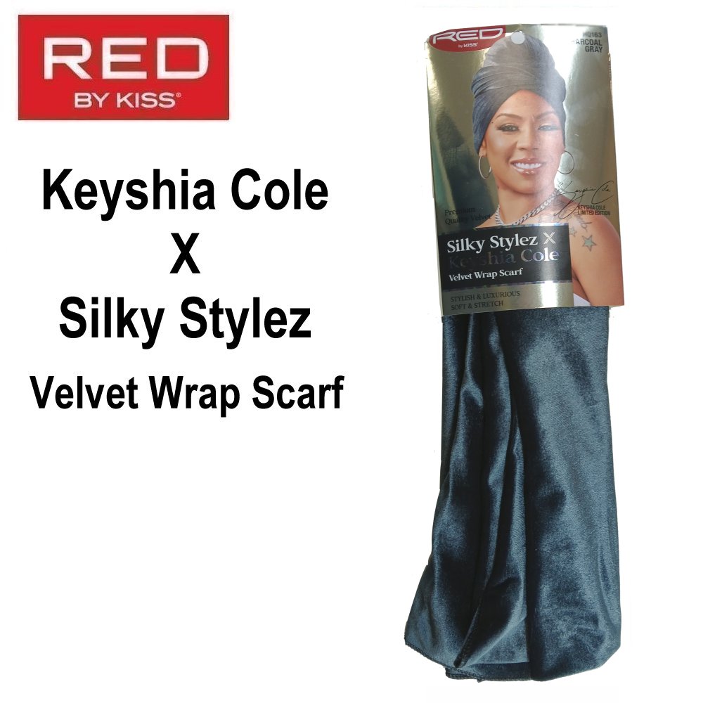 Red by KISS Scarf, Keyshia Cole X Silky Stylez Velvet Wrap Scarf, Charcoal Gray (HQ163)