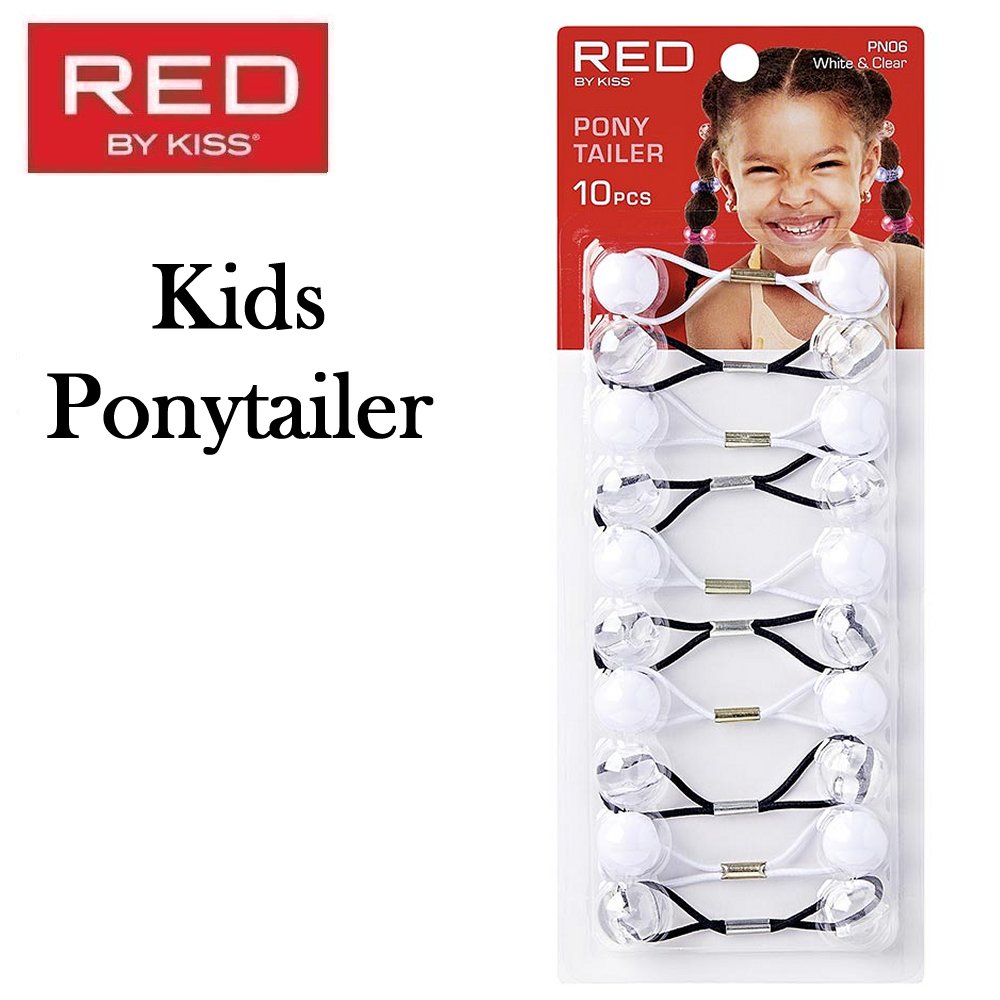 Red by Kiss Beaded Ponytail Holder for Kids, 10 White and Clear pieces (PN06)