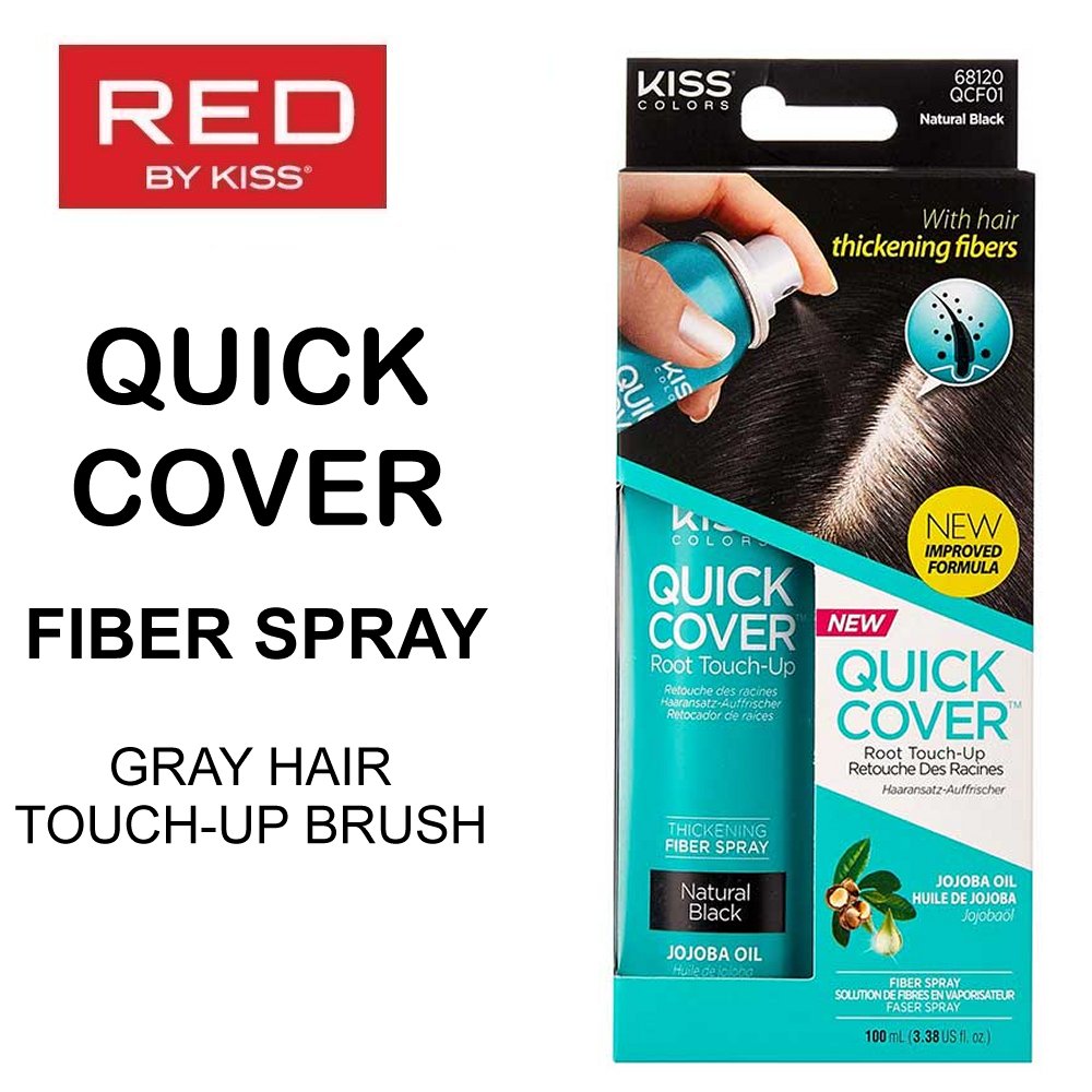 Red by Kiss Quick Cover Root Touch Up Fiber Spray, Natural Black