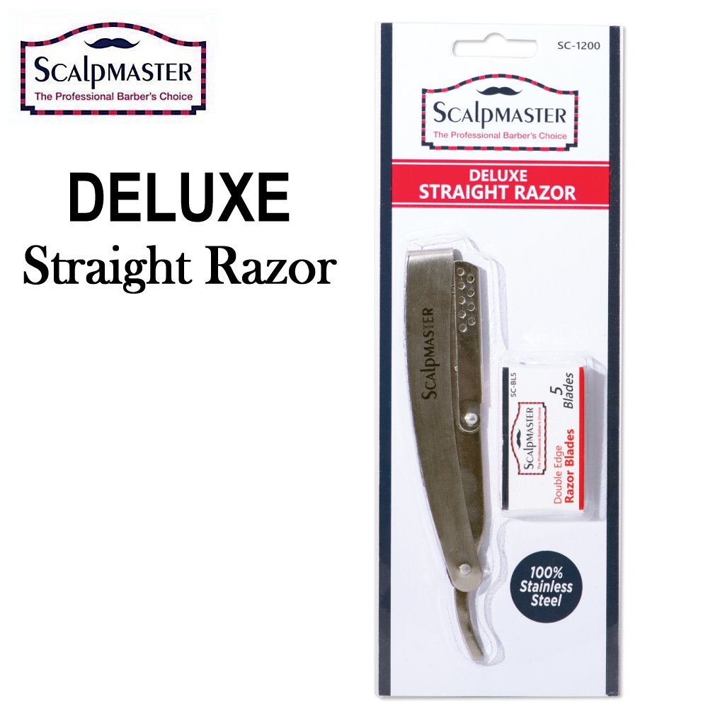 ScalpMaster Razor, Deluxe Straight Razor (includes 5 double edge blades) (SC-1200)