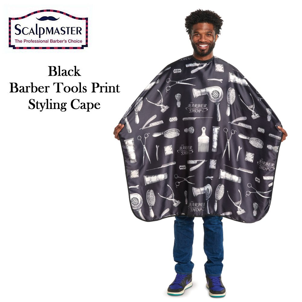 ScalpMaster Cape, Black with Barber Tools Print Styling Cape (4141)